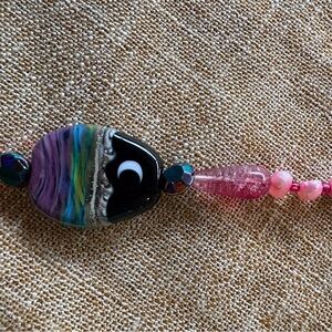 Vibrant Pink Beaded Necklace with confocal bead two sided